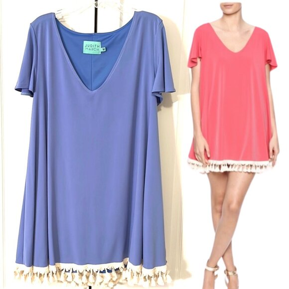 Judith March Dresses & Skirts - LIKE NEW Judith March Tunic Mini Dress, periwinkle w/white tassel fringe, Medium